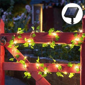 LeafLights, dekoratív fűzér zöld levelekkel és 50 napelemes izzóval