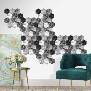 HexagonWall, háromdimenziós falmatricák márvány mintázattal
